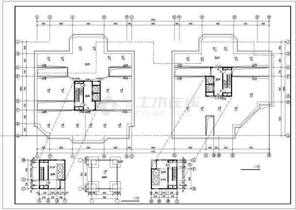 沈阳辽河路某24层剪力墙结构双塔住宅楼建筑设计CAD图纸（含车库层）-图一