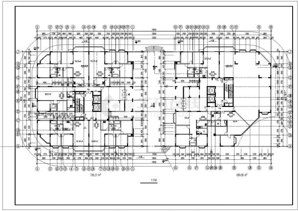沈阳辽河路某24层剪力墙结构双塔住宅楼建筑设计CAD图纸（含车库层）-图二