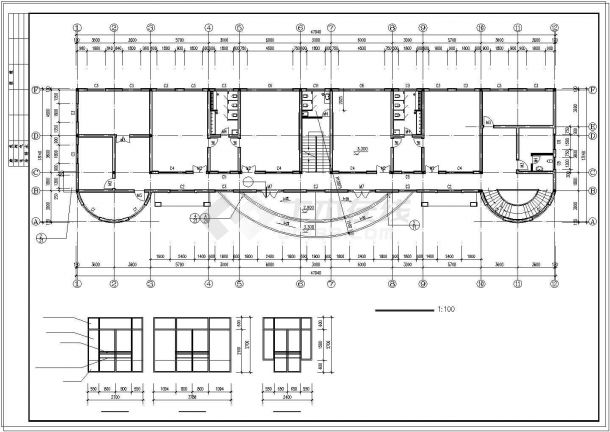 三层现代幼儿园教学楼建筑施工cad图，共七张-图二
