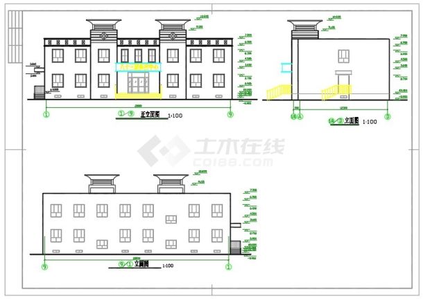 医院检测中心建筑施工图【平立剖】-图一