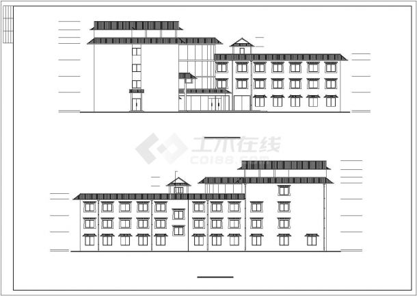 6600平米四层框架结构商务宾馆全套建筑设计CAD图纸-图二