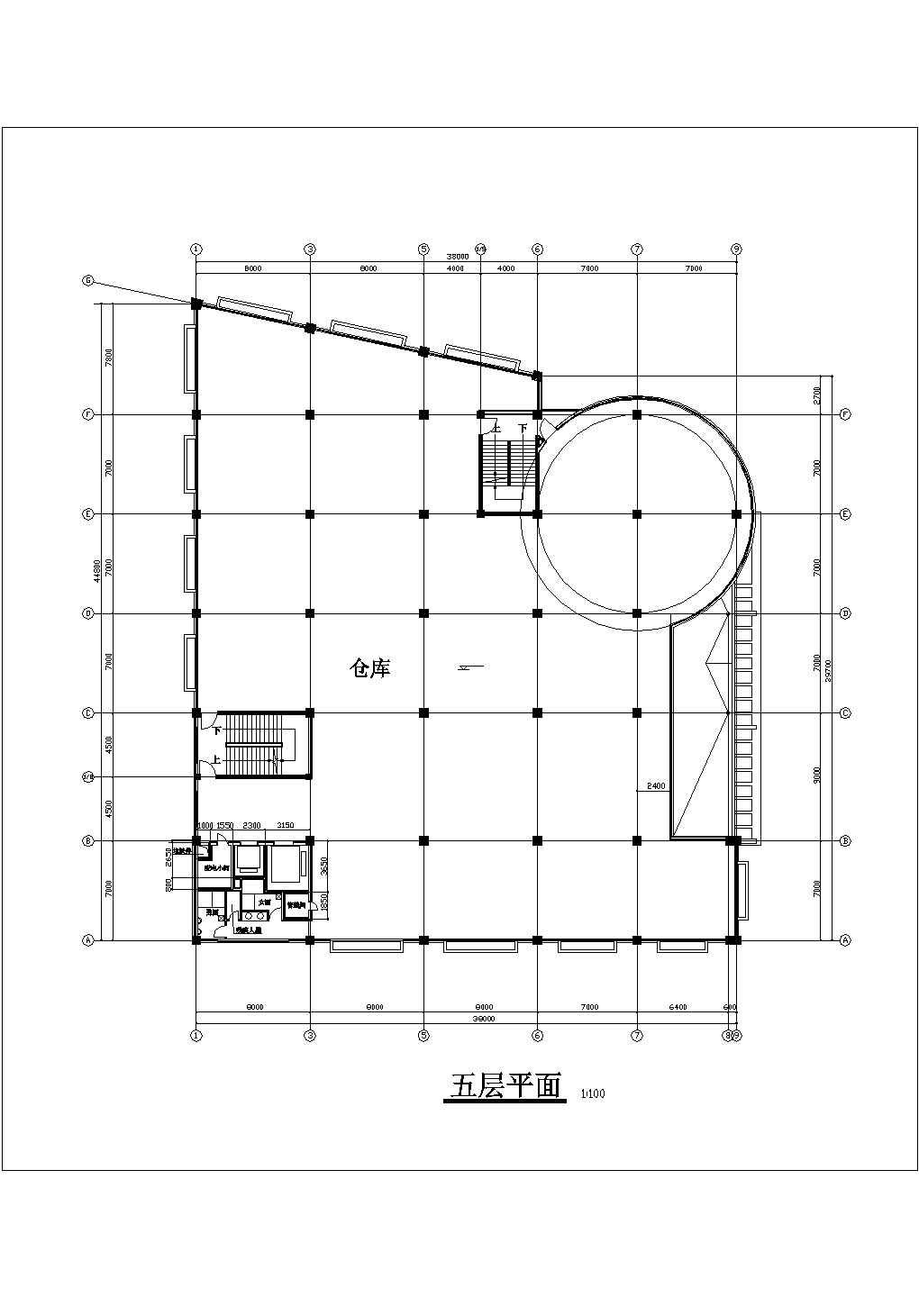 6500平米五层框架结构连锁超市平立剖面设计CAD图纸（含地下室）