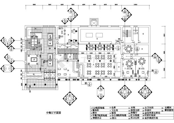西宁市某商业街1400平米高档中餐厅全套装修设计CAD图纸-图一