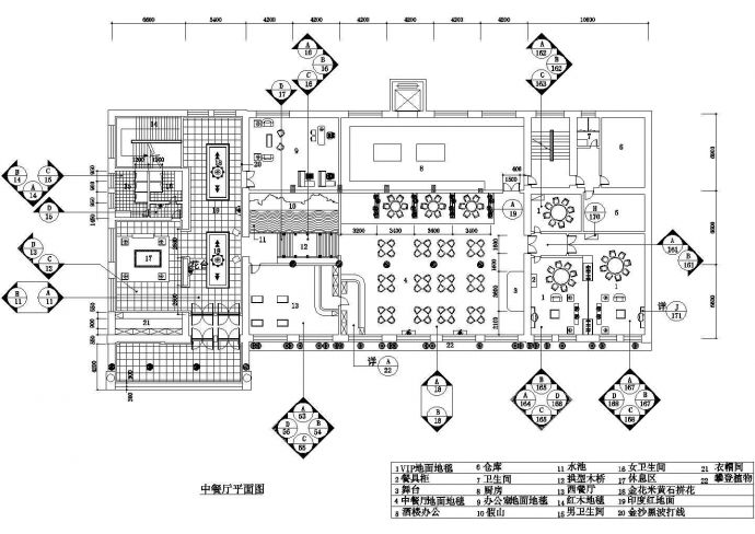 西宁市某商业街1400平米高档中餐厅全套装修设计CAD图纸_图1