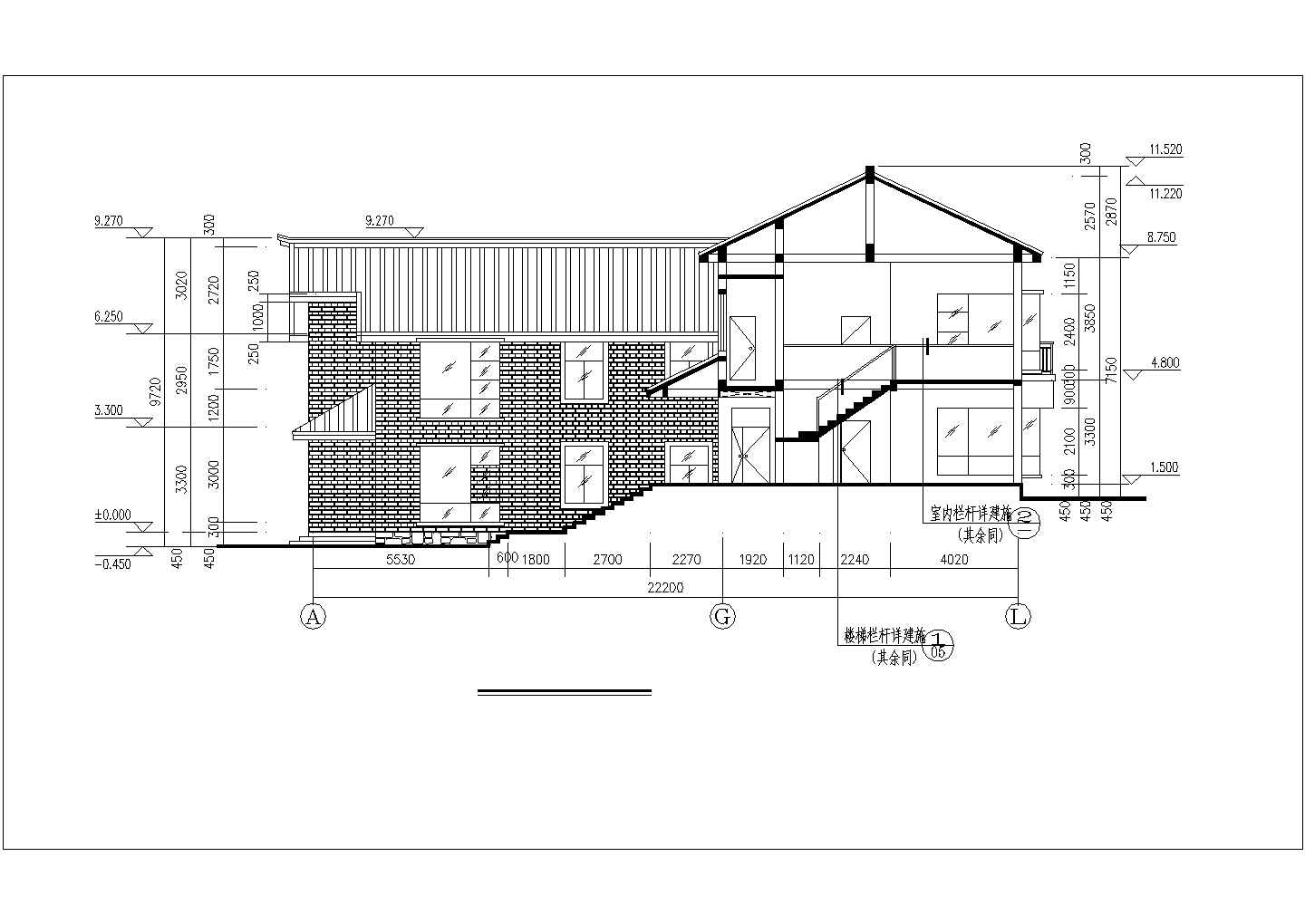 560平米2层框混结构双拼别墅墙体建筑设计CAD图纸