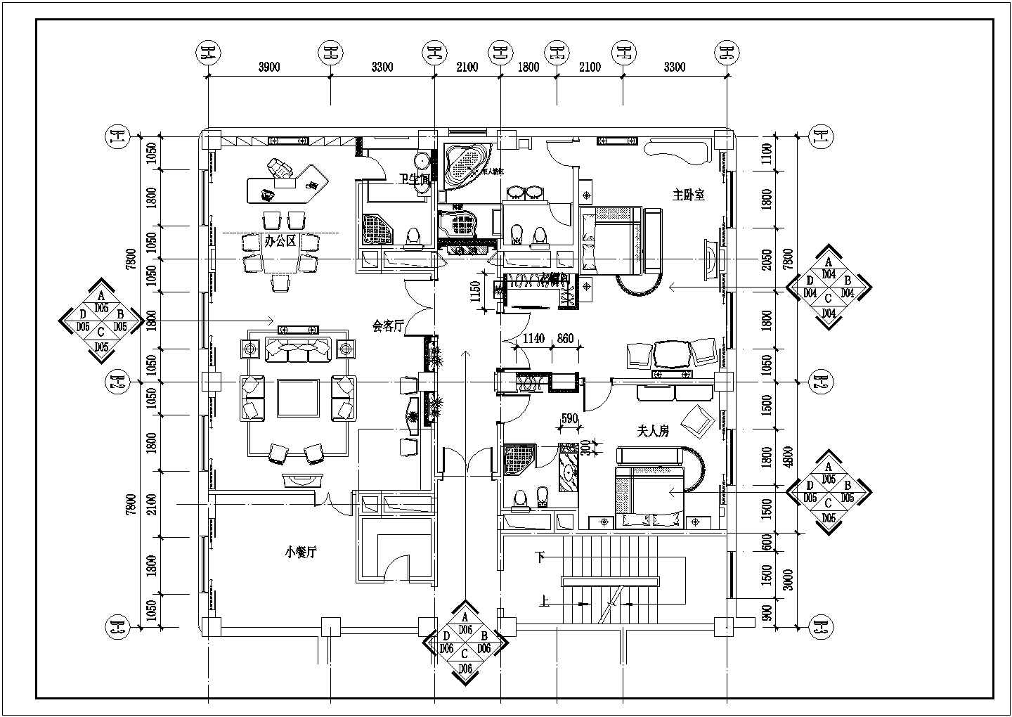 杭州市某四星级酒店总统套房平面装修设计CAD图纸（3张方案）