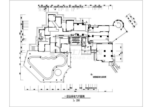 休闲会所电气照明CAD示意图-图一