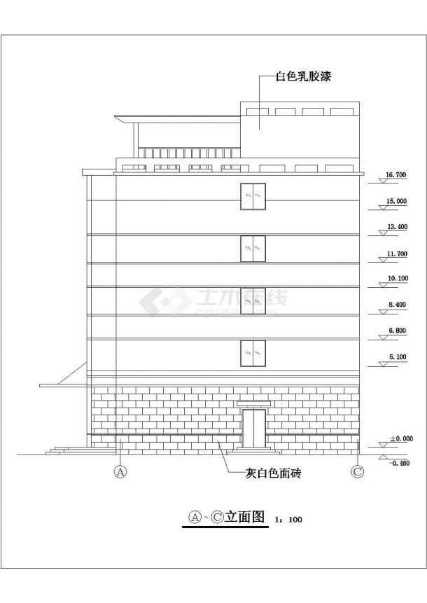 南通市某工厂3100平米五层框架结构办公楼建筑设计CAD图纸-图二
