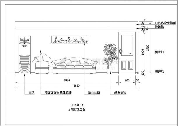 某简单两居室室内装修cad施工图纸-图二