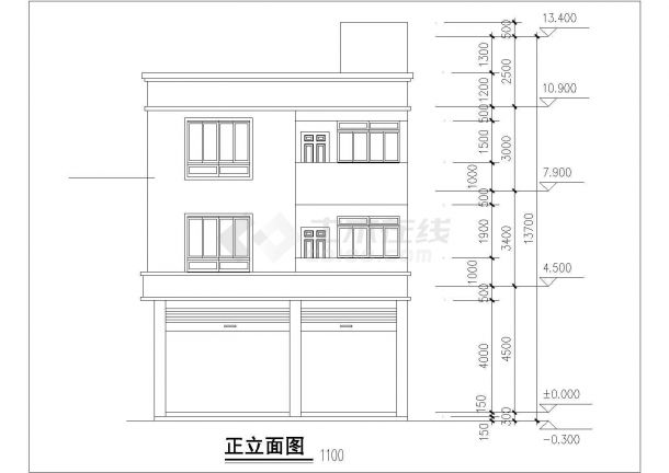 360平米3层混合结构民居楼平立剖面设计CAD图纸（底层沿街商铺）-图一
