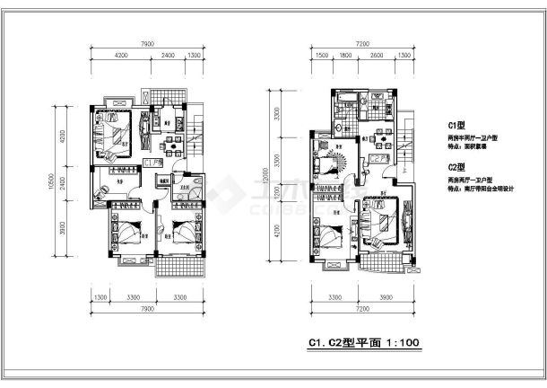 福州某住宅平面设计cad施工图纸-图二