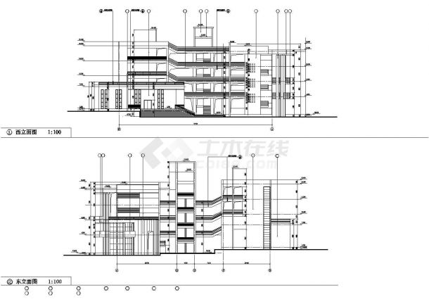 上海某学校5400平米4层框架结构教学综合楼全套建筑设计CAD图纸-图二