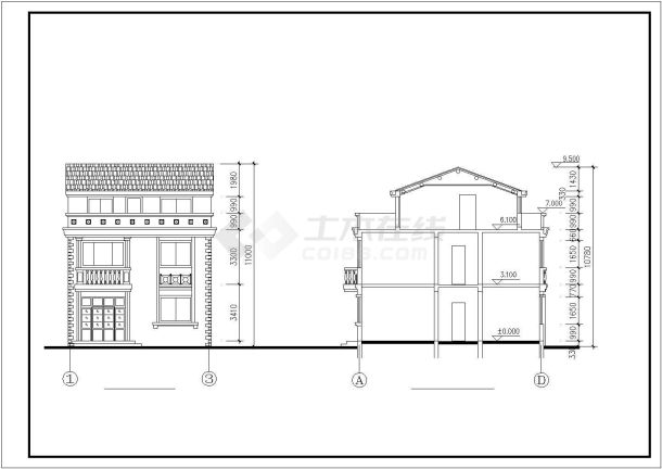 某二层小阁楼别墅建筑结构施工图-图一