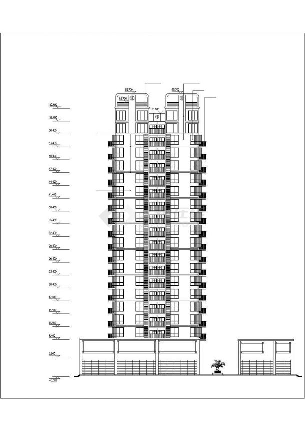 1.4万平米19+1层框架结构商住公寓楼平立剖面设计CAD图纸（1-2层商用）-图一