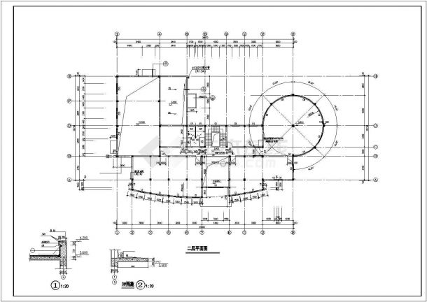 汾阳市某小区1500平米三层框混结构休闲娱乐会所建筑设计CAD图纸-图一