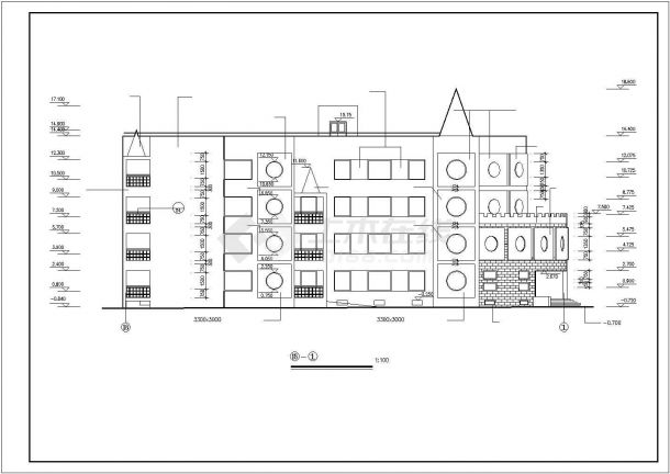 2895平方米四层带地下室幼儿园建筑施工cad图，共十二张-图二