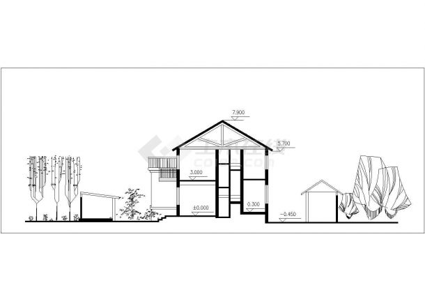 每户140平米2层框混结构双拼别墅平立剖面设计CAD图纸-图二