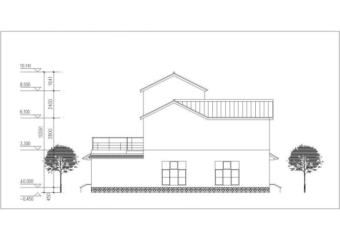 杭州某别墅区310平米三层框混结构单体别墅平立剖面设计CAD图纸_图1