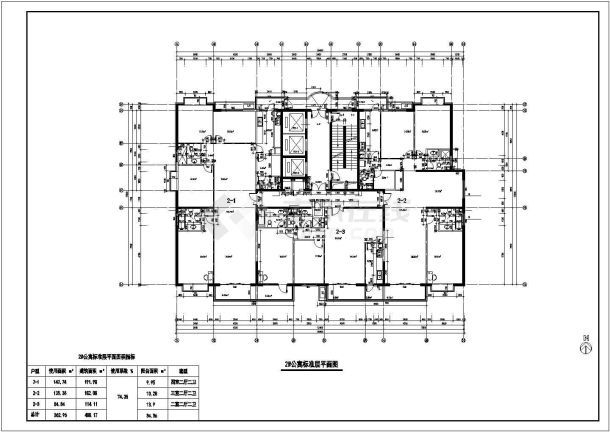 上海市某小区6栋公寓住宅楼的标准层平面设计CAD图纸（300-450平米）-图一