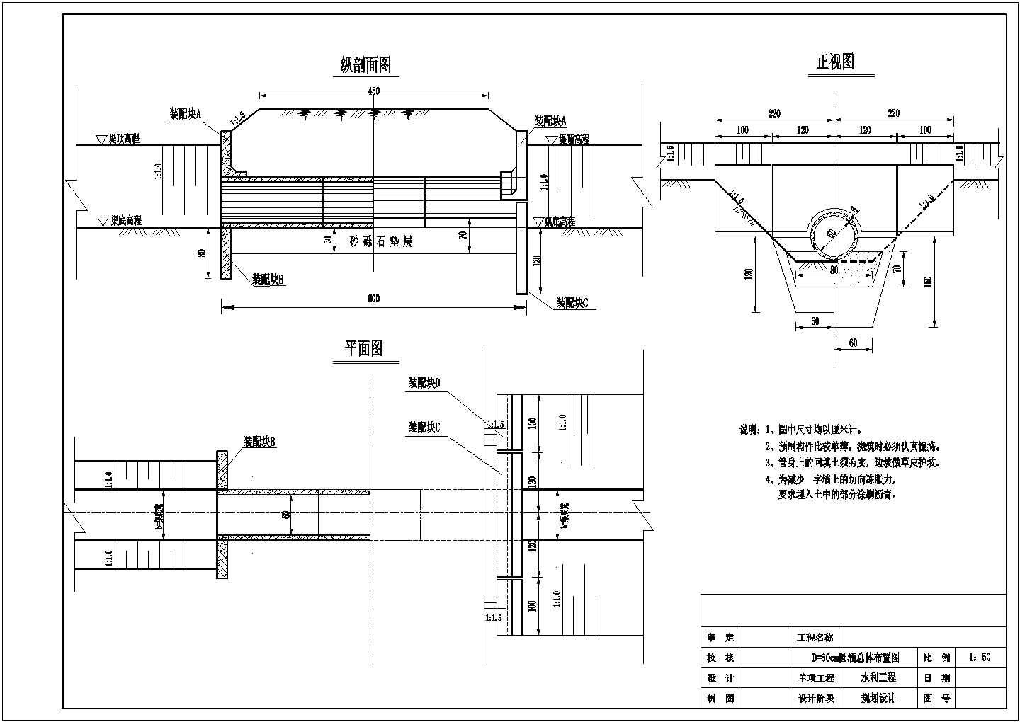 【精选】水利工程单孔圆涵规划设计CAD图纸