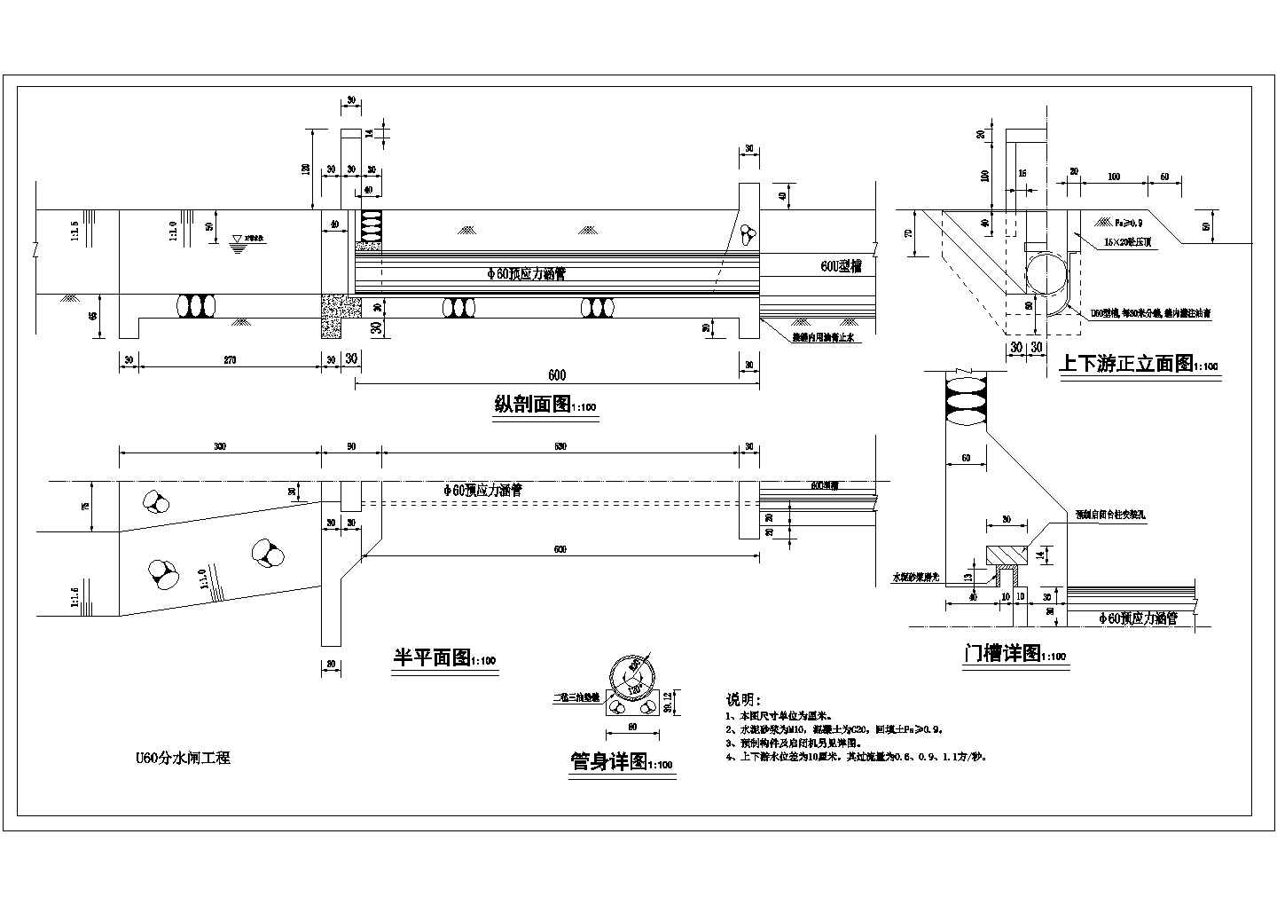 【精选】分水闸工程-U型槽设计CAD图纸