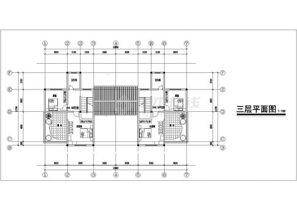3层框混结构双拼别墅平立剖面设计CAD图纸（每户270平米）-图一