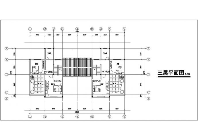 3层框混结构双拼别墅平立剖面设计CAD图纸（每户270平米）_图1