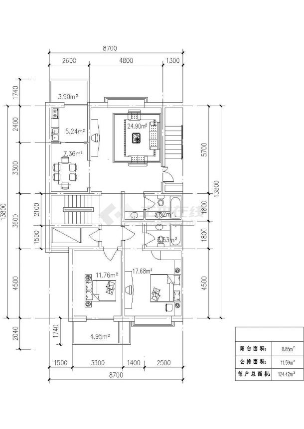 沈阳市某新建小区70-140平米左右热门户型设计CAD图纸（共20张）-图二