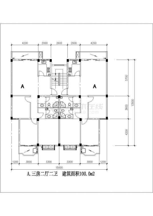 西安市紫阳花园小区80-140平米热门户型设计CAD图纸（19张）-图二