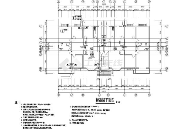 某企业家属院2200平米6层砖混结构住宅楼全套建筑设计CAD图纸-图二