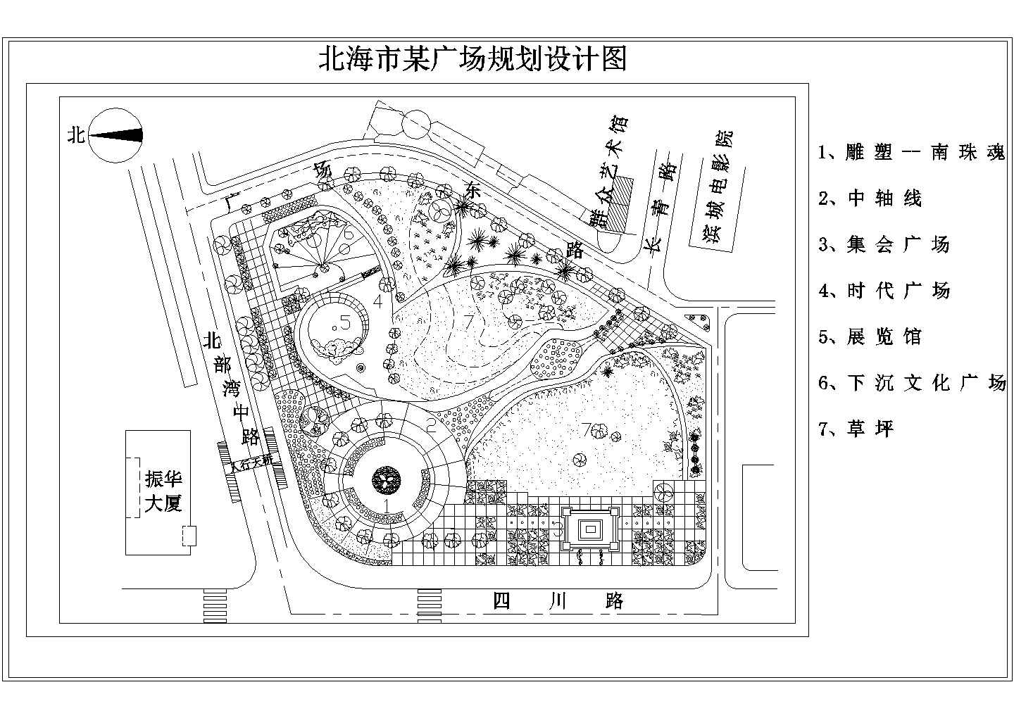 广场景观CAD平面图--某广场规划设计图纸