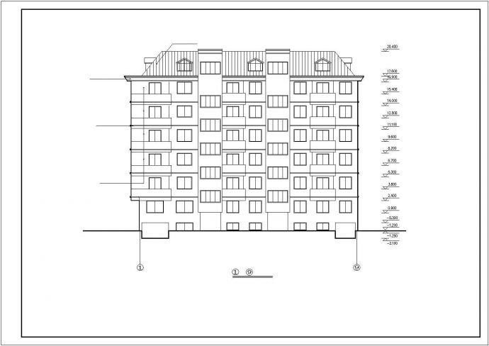 2100平米6层砖混结构住宅楼建筑设计CAD图纸（1层3户/含半地下室）_图1