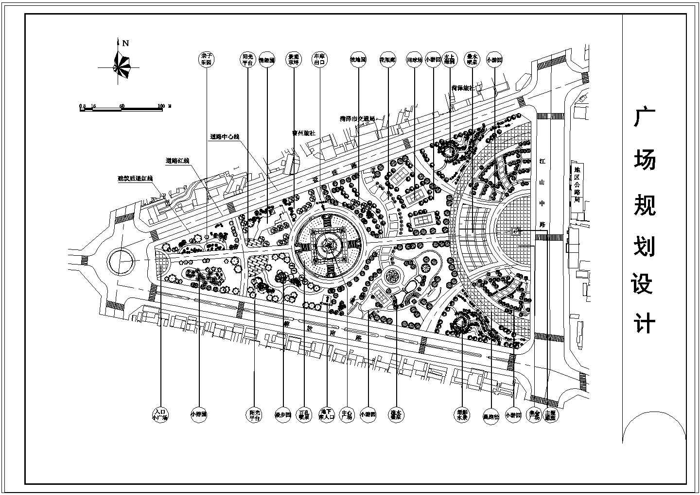 广场景观绿化设计CAD平面图--广场设计作业