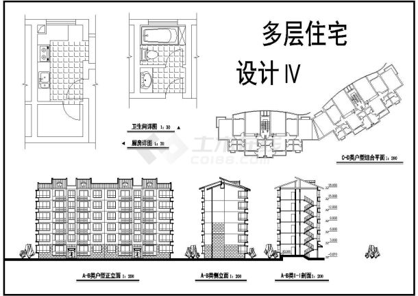 2900平米左右6层砖混结构住宅楼平立面设计CAD图纸（3套方案）-图二