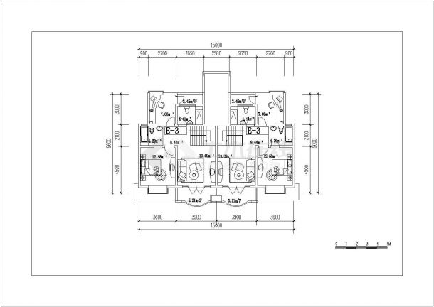 1300平米5+1层砖混结构住宅楼平面设计CAD图纸（1层2户）-图二
