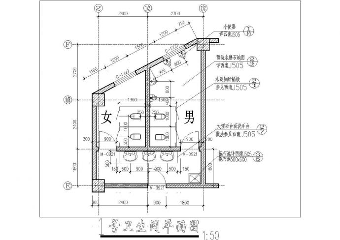 2600平米6层框混结构住宅楼局部平面设计CAD图纸（1层4户）_图1