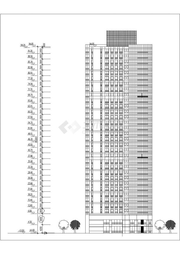 2.4万平米32层剪力墙结构点式商住楼平立面设计CAD图纸（1-2层商用）-图二