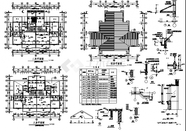 三套三层日式双拼别墅住宅楼建筑设计施工cad图纸-图一