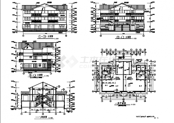 三套三层日式双拼别墅住宅楼建筑设计施工cad图纸-图二
