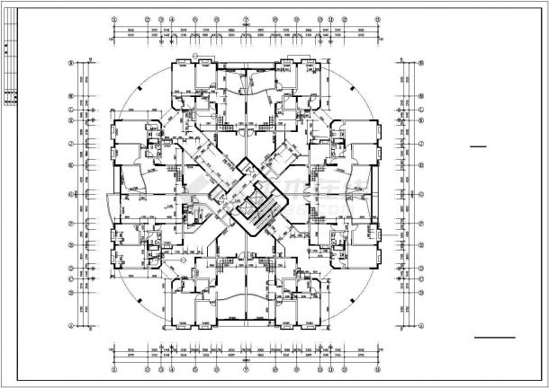1.3万平米19层框架结构住宅楼全套平面设计CAD图纸（1层8户）-图二
