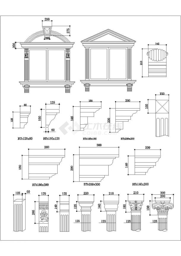 典型欧式门窗节点构造cad建筑详图图集（46张图）-图二