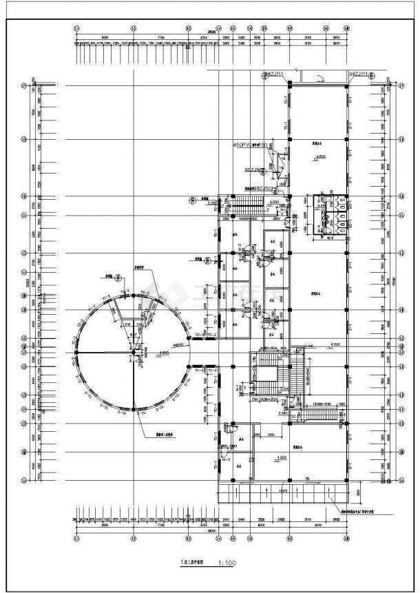 三角形地块3层7785.5平米L形砖混+框架宾馆建施【平立剖 楼梯 门窗[表] 墙身卫生间大样 目录 说明】-图二