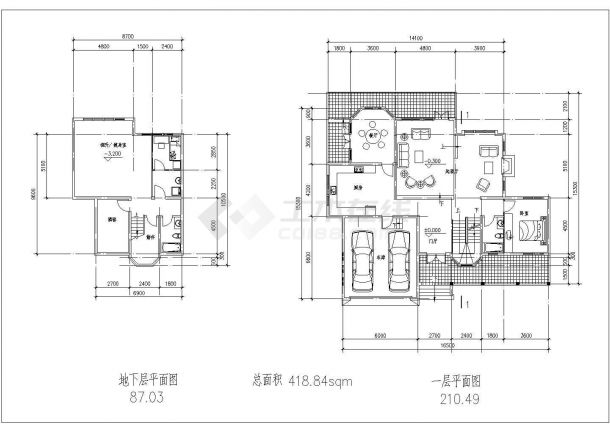 某二层带地下层框混结构现代风格别墅设计cad全套建筑施工图（含总平面图，带效果图）-图一