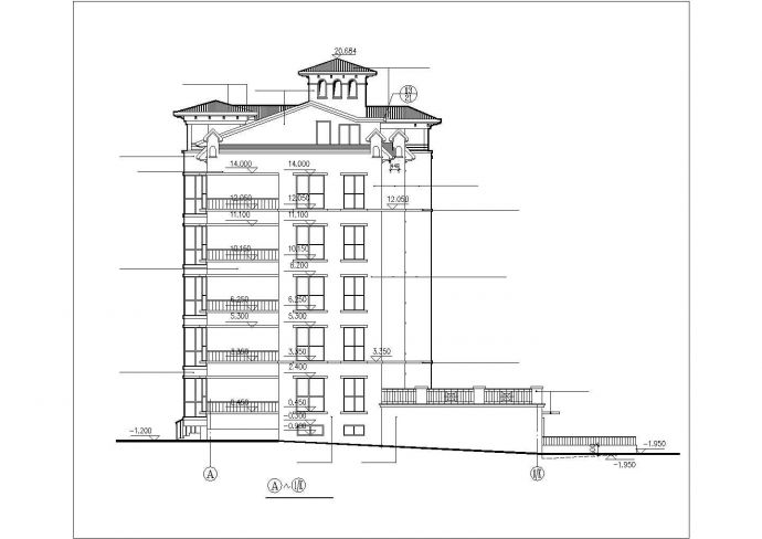 3900平米五层框混结构住宅楼平立剖面设计CAD图纸（含阁楼和半地下室）_图1