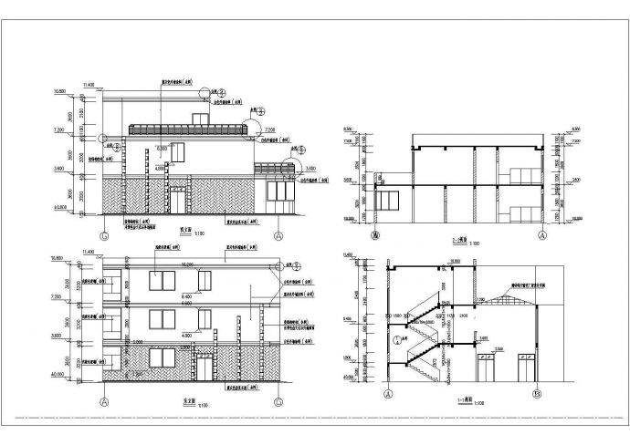 嘉兴市江南花园小区1100平米3层扇形框架结构娱乐会所建筑设计CAD图纸_图1