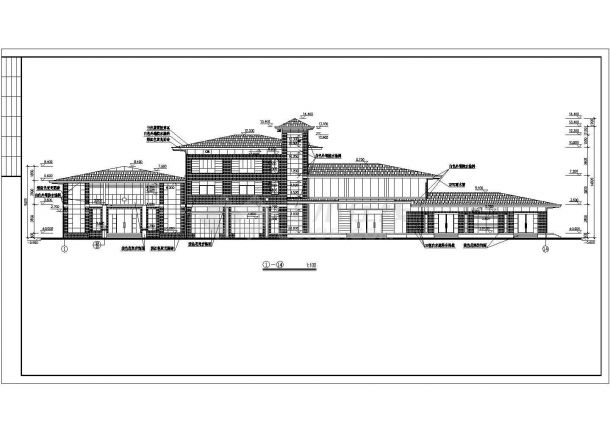 贵阳市某康馨家园小区1200平米3层娱乐会所立剖面设计CAD图纸-图一