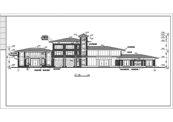 贵阳市某康馨家园小区1200平米3层娱乐会所立剖面设计CAD图纸_图1