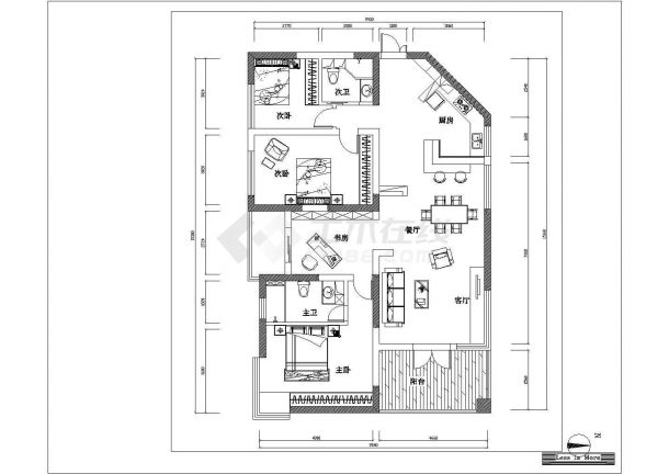 珠海市某新建小区140平米样板房全套装修设计CAD图纸-图二