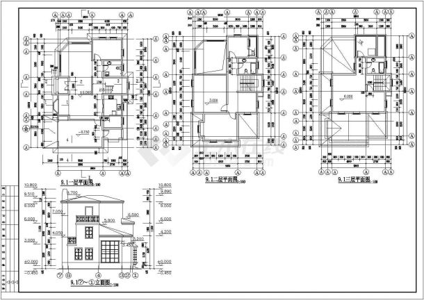 280平米左右3层框混结构单体别墅全套建筑设计CAD图纸（4套方案）-图一