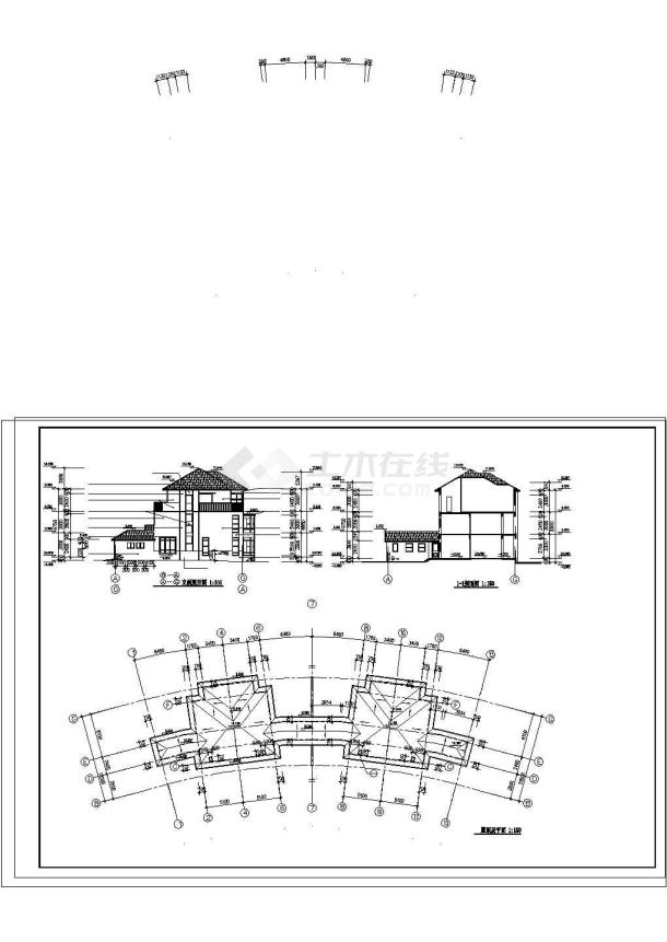 3层占地632.6平1252.8平米弧形4户联排别墅建筑设计cad图纸-图二